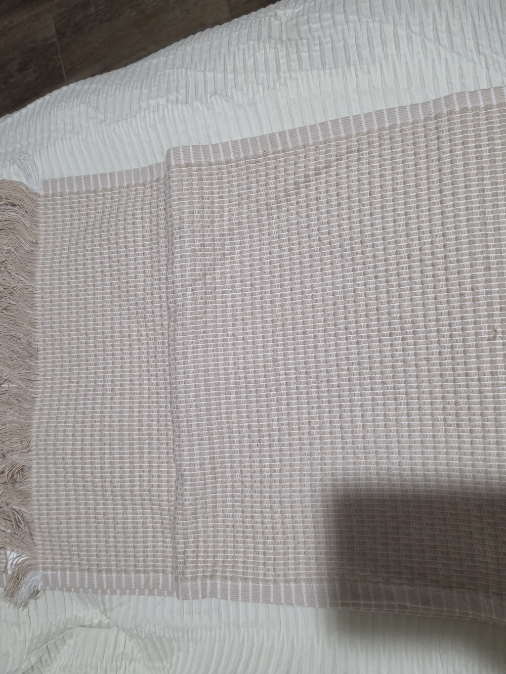 Textured Waffle Weave Table Runner in Soft Taupe